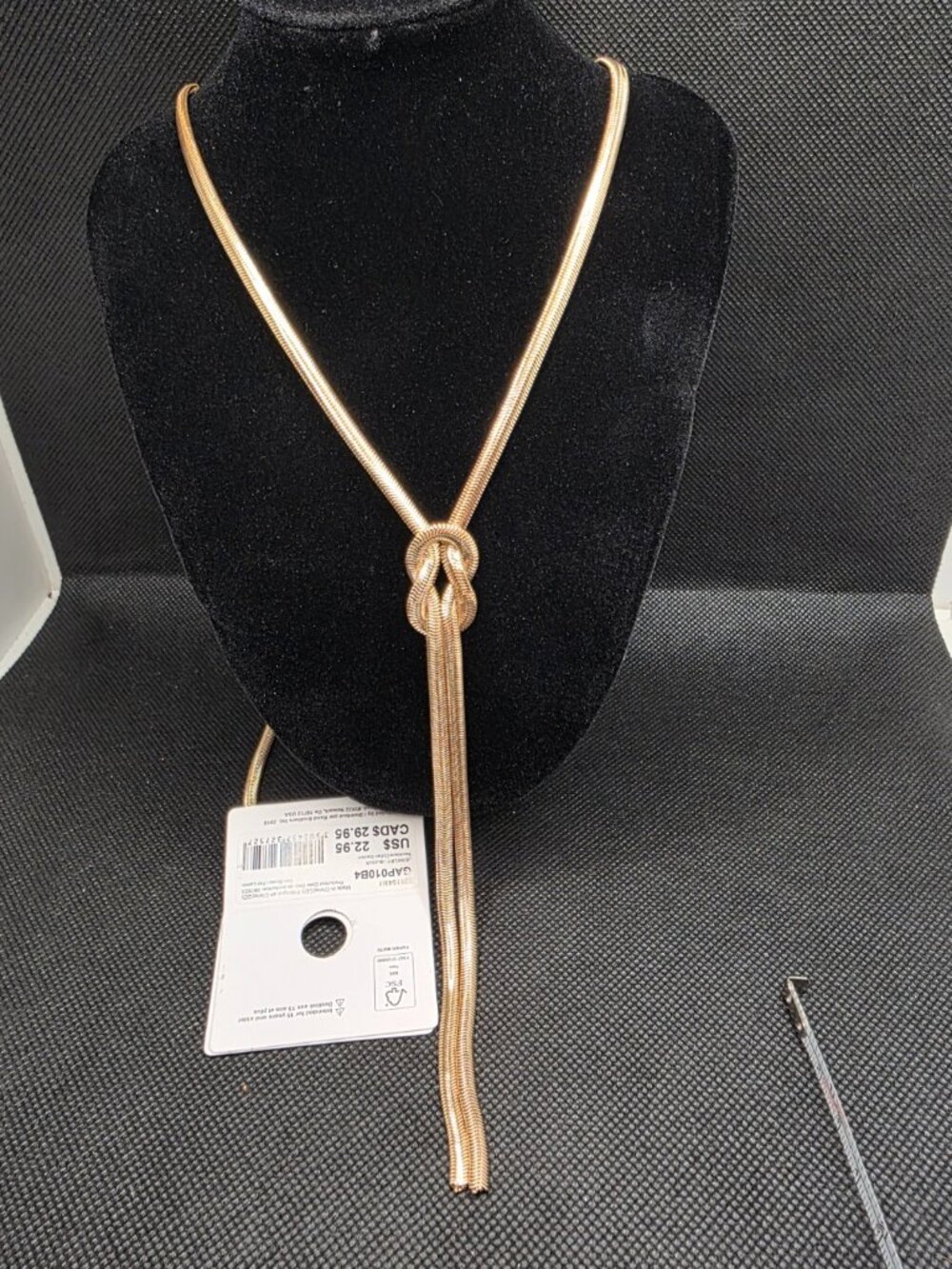 GAP Gold Tone Snake Chain Lariat Knot Necklace 31" Long w/ 6" Drop
